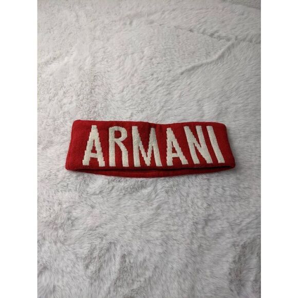 Vintage Armani Exchange Red‎ Off White Headband Winter Knitwear Ear Warmers - Picture 1 of 7